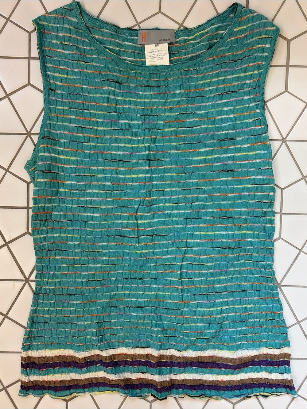 Vintage Missoni Italian Knit 90s Tank Top Teal Sleeveless Shirt Size IT50⁠ Flaw